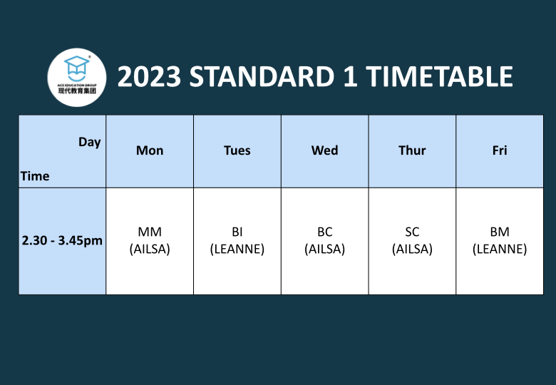 Ace Tuition Centre Subang Jaya Timetable