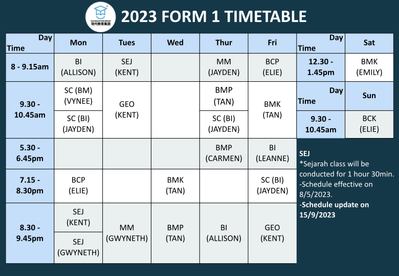Ace Tuition Centre Subang Jaya Timetable