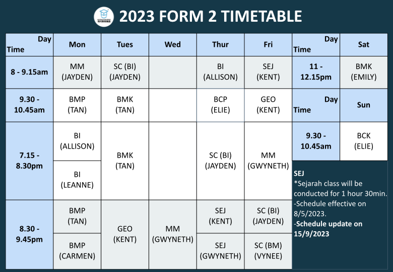 Ace Tuition Centre Subang Jaya Timetable
